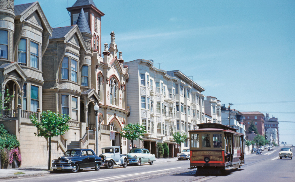 In Pacific Heights, on California Street near Buchanan (note the ornate Victorian firehouse, now gone). Walt Vielbaum photo.