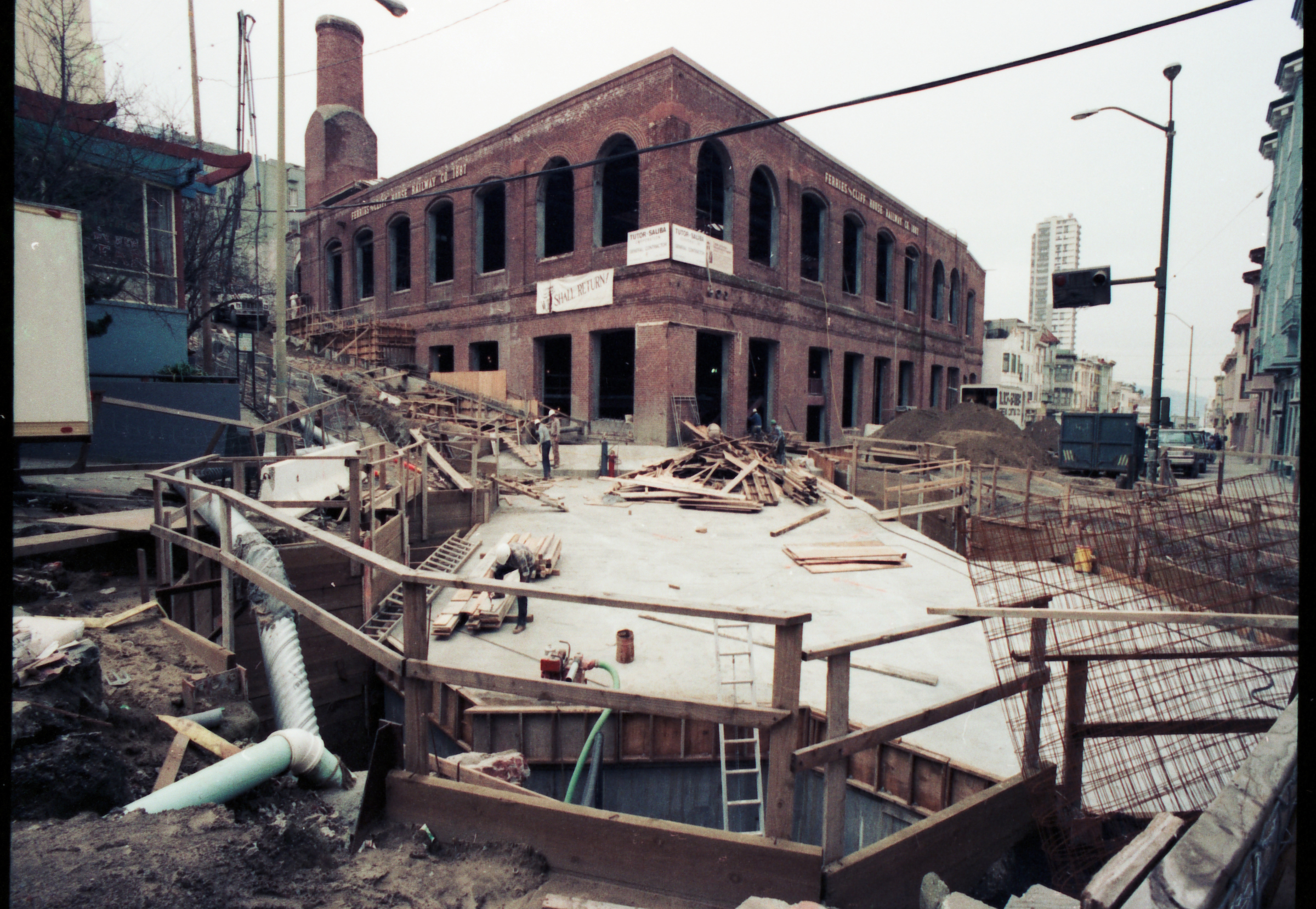 Exterior of Washington Mason Cable Car House and Powerhouse During Reconstruction of Cable Car System | December 29, 1983