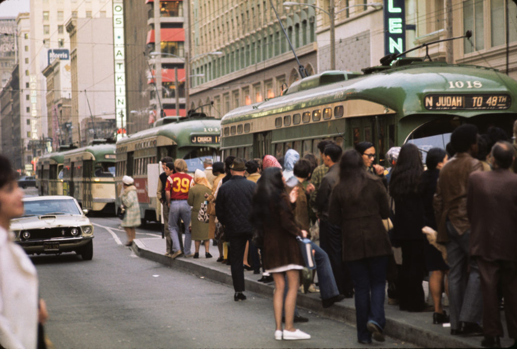 Elkton Shops with damaged PCC streetcars, 1971