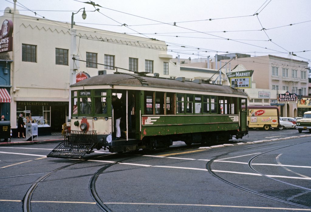 Car 1 at West Portal during a test, still in green and cream paint with spot primer, 1962 Copyright Don Jewell