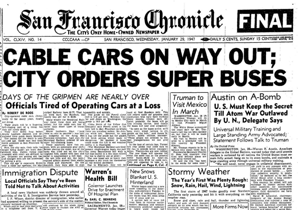 Chronicle, 1947: cable cars 'surely dead'