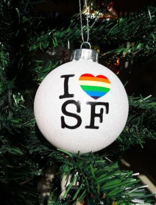 Ornament - Hand-crafted Glass "I Love SF" Ball