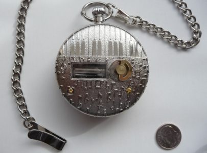 Musical Railroad Pocket Watch, with chain & clip
