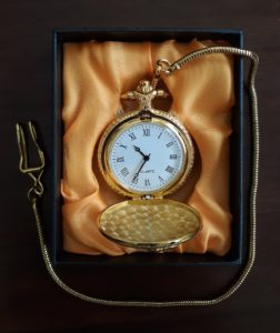 Railroad Pocket Watch, analog, with chain & clip, in gift box