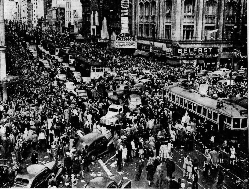 Jubilation -- and riots -- on Market Street 75 years ago