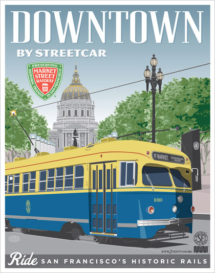 Downtown via Cable Car Poster