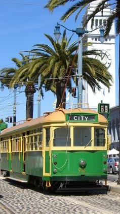 Melbourne, Australia tram no. 916 in front of San Francisco's Ferry Building