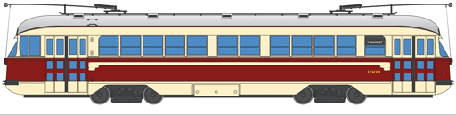 Illustration of PCC streetcar no. 1009 painted in the Dallas, Texas livery